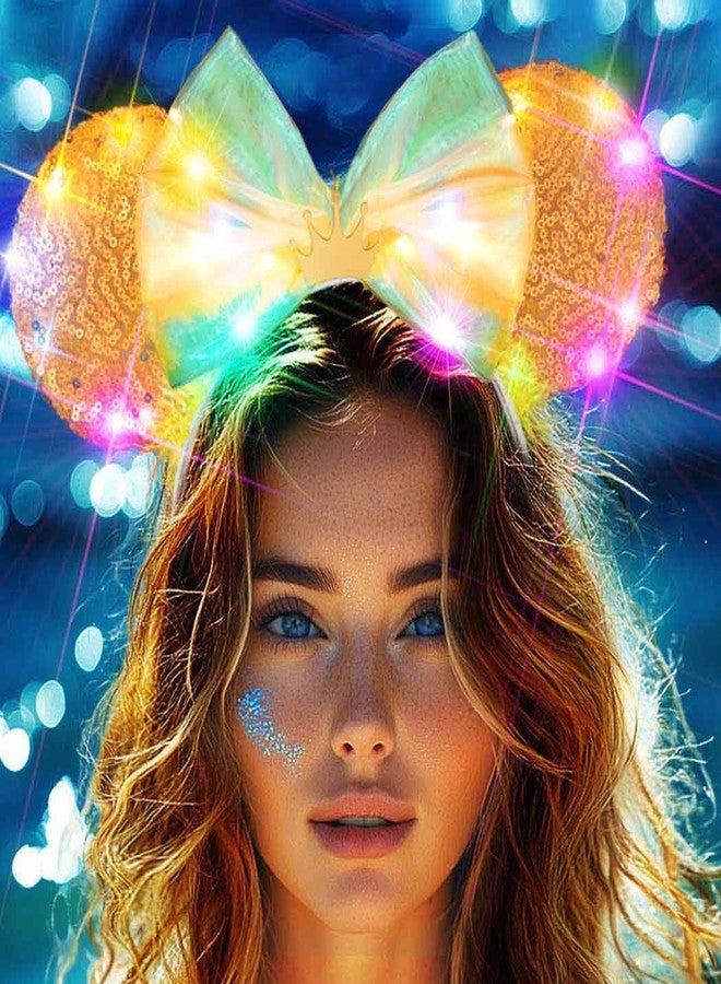 Unicra Light Up Headband Mouse Ears Headbands Bow Hair Accessories for Women and Girls (Gold Sequin Ears - Tiara, Free Size) - Image 5