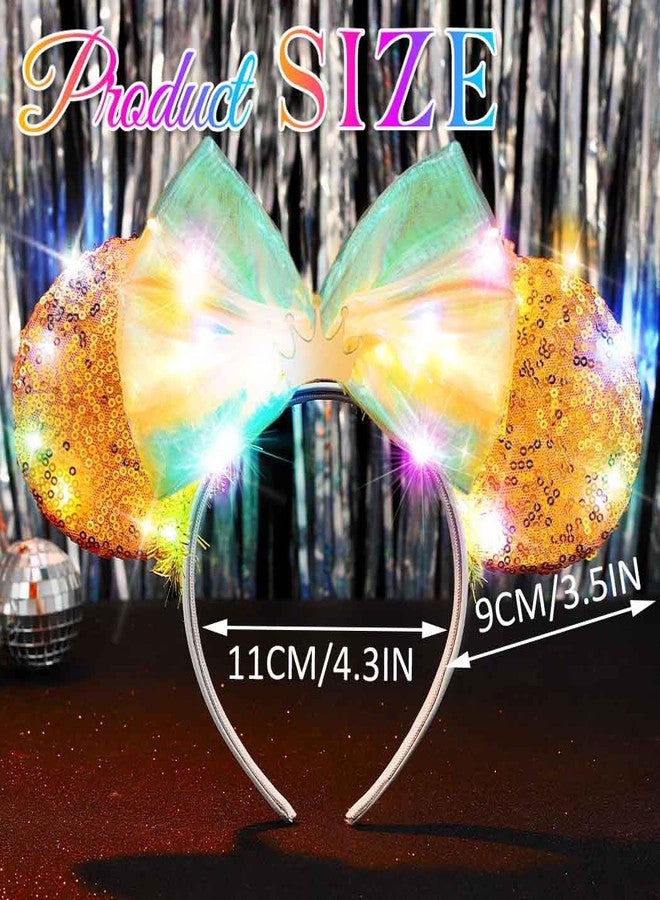 Unicra Light Up Headband Mouse Ears Headbands Bow Hair Accessories for Women and Girls (Gold Sequin Ears - Tiara, Free Size) - Image 3