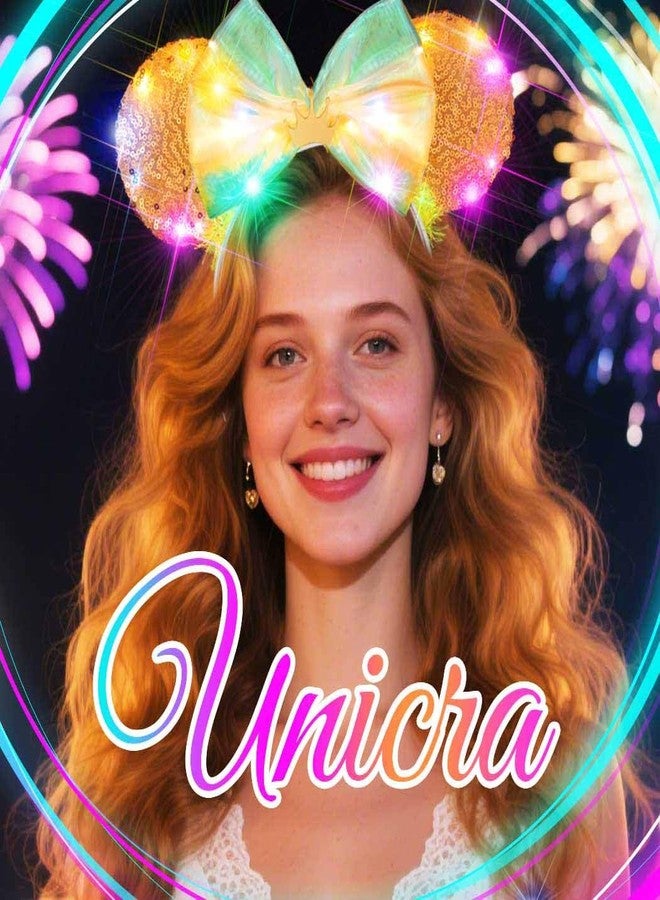 Unicra Light Up Headband Mouse Ears Headbands Bow Hair Accessories for Women and Girls (Gold Sequin Ears - Tiara, Free Size) - Image 4