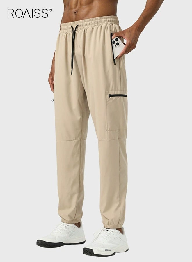 roaiss Men Casual Joggers Pants, Drawstring Ankle Banded Sweatpants, Breathable Quick-drying Sport Pants for Men, Stylish Versatile Slacks with Zip Pockets, Suitable for Daily Wear, Outdoor or Any Physical Activities - Image 3
