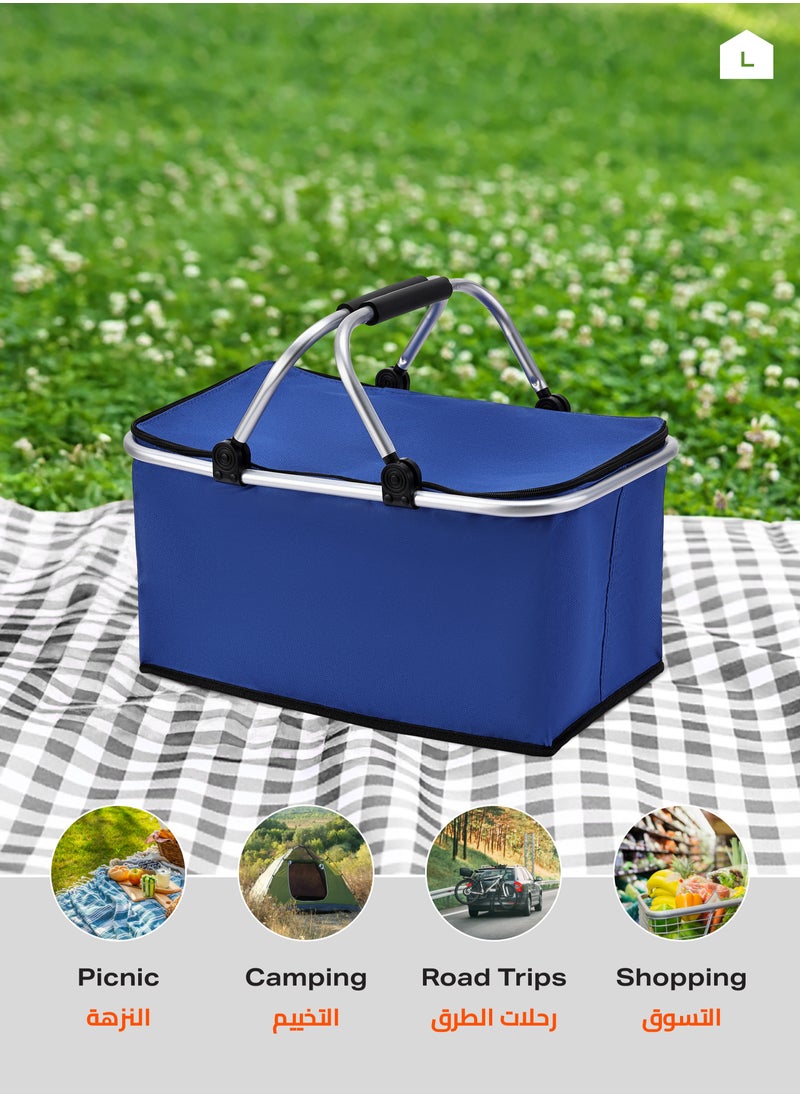 LAWAZIM Insulated Picnic Storage Basket -47x27x23cm Blue- Portable Lightweight Leakproof Thermal Cooler Basket with Collapsible Design and Zipper Closure - for Outdoor Picnics, Camping, and Tailgating  - Image 4