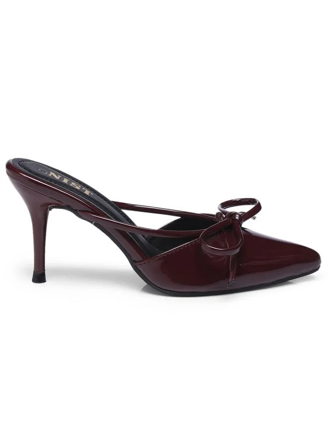 GNIST GNIST Plain Pointed Toe Stiletto Heel Mules with Bow Detail