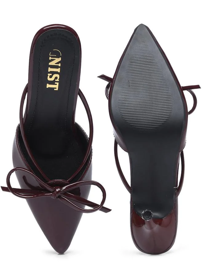 GNIST GNIST Plain Pointed Toe Stiletto Heel Mules with Bow Detail