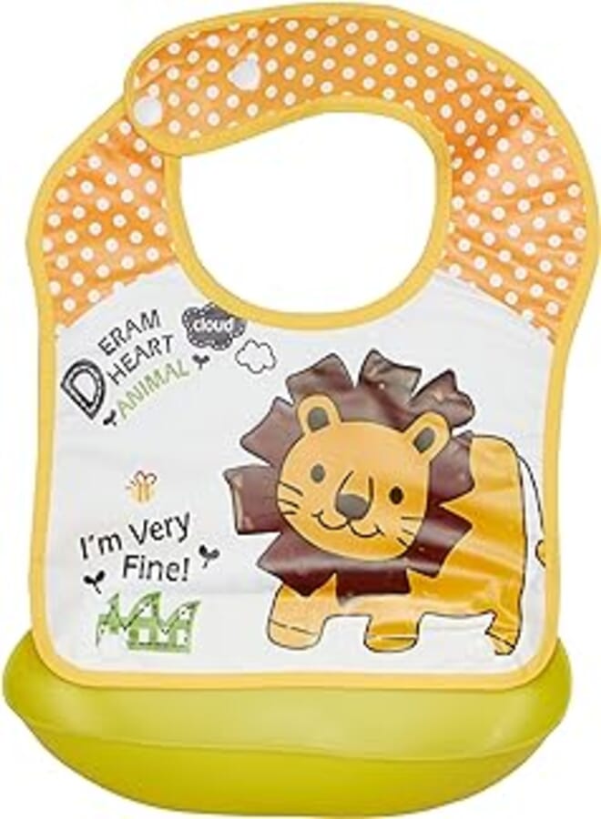 Mix and Max Mix&Max Baby Bib With Silicone Pocket Printed Lion For Boys-Orange