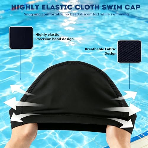 Kinwor Swim Cap for Men Women Adult, High Stretch Fabric Swim Cap, Breathable Swimming Caps Non-Waterproof Bluepattern - Image 3