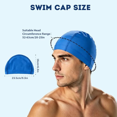 Kinwor Swim Cap for Men Women Adult, High Stretch Fabric Swim Cap, Breathable Swimming Caps Non-Waterproof Bluepattern - Image 4