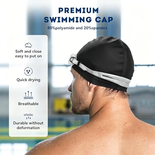 Kinwor Swim Cap for Men Women Adult, High Stretch Fabric Swim Cap, Breathable Swimming Caps Non-Waterproof Bluepattern - Image 2