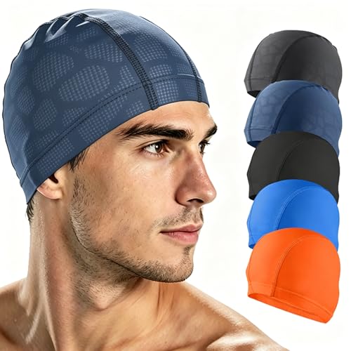 Kinwor Swim Cap for Men Women Adult, High Stretch Fabric Swim Cap, Breathable Swimming Caps Non-Waterproof Bluepattern - Image 1