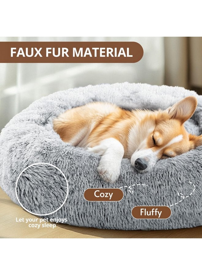 جولي فوغ سرير للكلاب على شكل دونات من JOLLYVOGUE، سرير دائري مريح للكلاب، سرير مهدئ مضاد للقلق للكلاب والقطط، سرير مبطن من الفرو الصناعي الناعم للكلاب والقطط الصغيرة والمتوسطة، 20 بوصة - Image 2