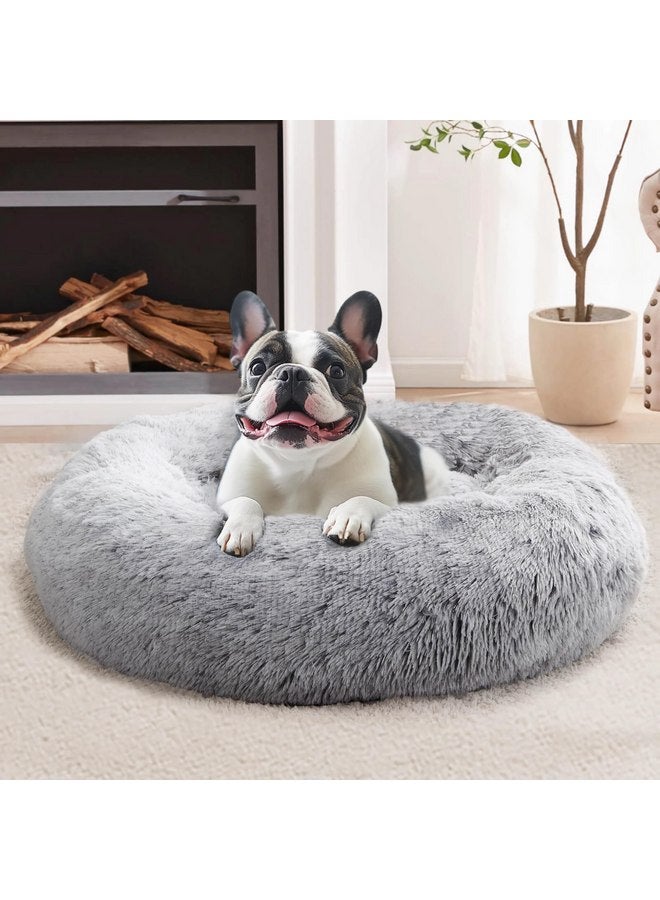 JOLLYVOGUE Donut Dog Bed, Comfort Round Dog Bed, Anti-Anxiety Calming Cuddler Dog & Cat Bed, Fluffy Faux Fur Cushion Bed for Small Medium Dogs and Cats, 20"