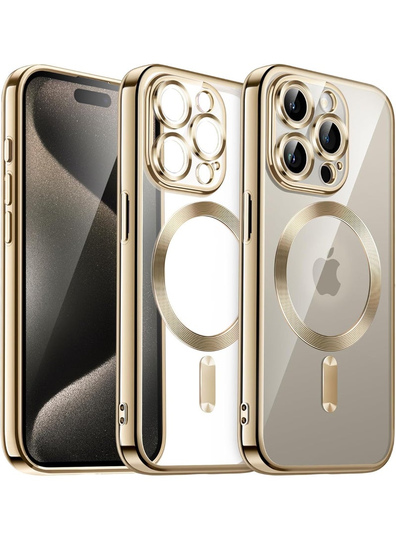 جراب iPhone 13 Pro مزود بغطاء خلفي متوافق مع الشحن اللاسلكي MagSafe وإطار مقاوم للصدمات مطلي بالكهرباء - ذهبي