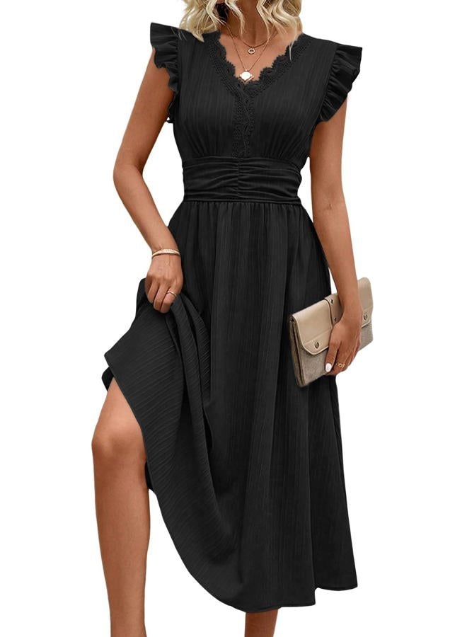 Shein Women Summer Elegant Ruffle Sleeve Dress Semi Formal Boho Outfits 2026, Black, S - Image 1