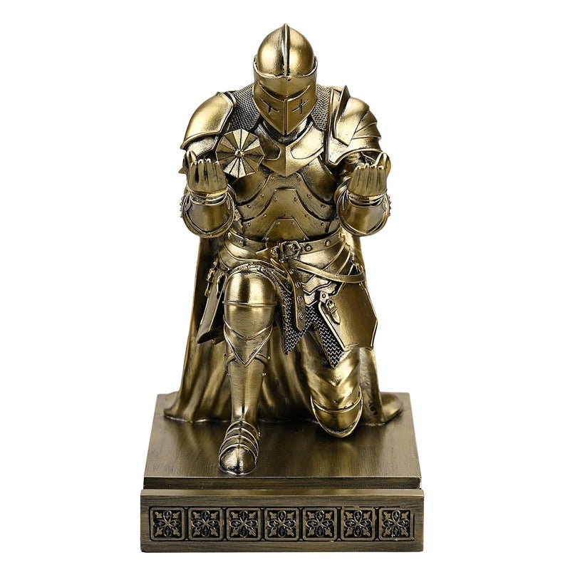Amoysanli Medieval Armored Warrior Wearing Outerwear, Mobile Phone Stand Knight Pen Holder Desk Organizers, Resin Bookends Paperweight with a Letter Opener for Desk (Bronze) - Image 4