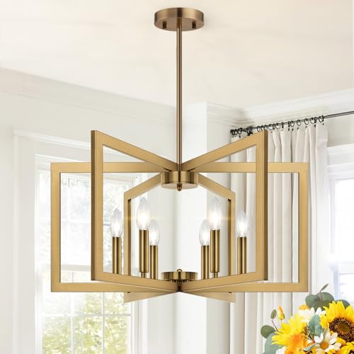 Lynnoland 25" Modern Brass Chandelier for Dining Room, No Assembly Required Brass Dining Room Light Fixture Over Table, Industrial Metal Hanging Pendant Lights Fixture for Kitchen Island, Entryway, Foyer - Image 4