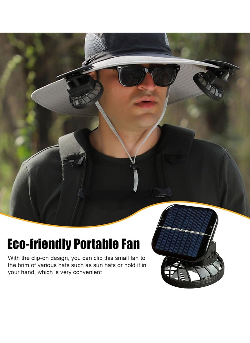 Loquat Electric Solar Fan Clip-on Hat Fan Solar u0026 USB Charging Speed Adjustable Low Noise 7 Blades Design Strong Wind Mini Solar Power Portable Fan Black  - Image 2