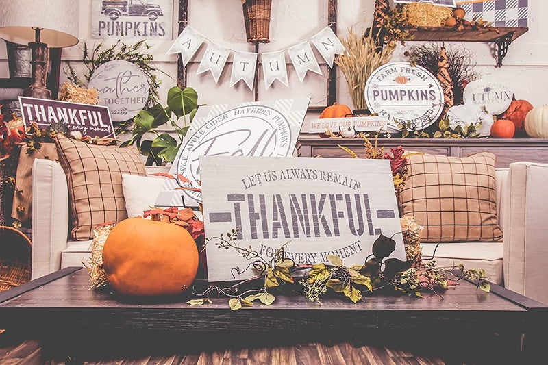 Ivana's Remain Thankful for Every Moment Stencil | Thanksgiving | for Painting Wood Signs | Word Art Reusable | Family Dining Room | Chalk Mixed Multi-Media | DIY Home - Size (16" x 9") - Image 4