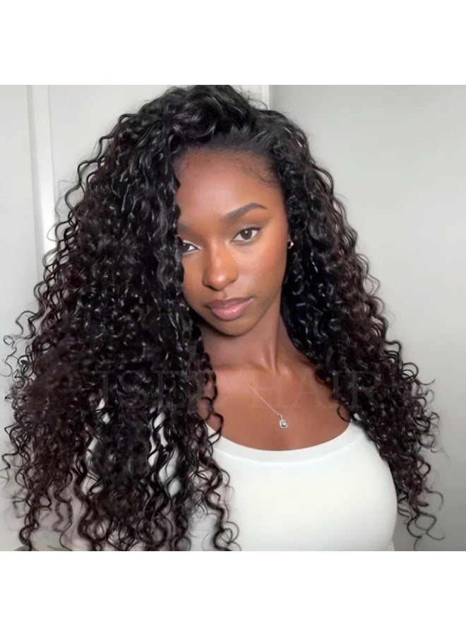 ISEE Half Wig Human Hair Water Wave Human Hair Glueless Wigs Seamless Clip Ins Flip Over Wear Go Wig Invisible Hairline Beginner Friendly 18 Inch - Image 2