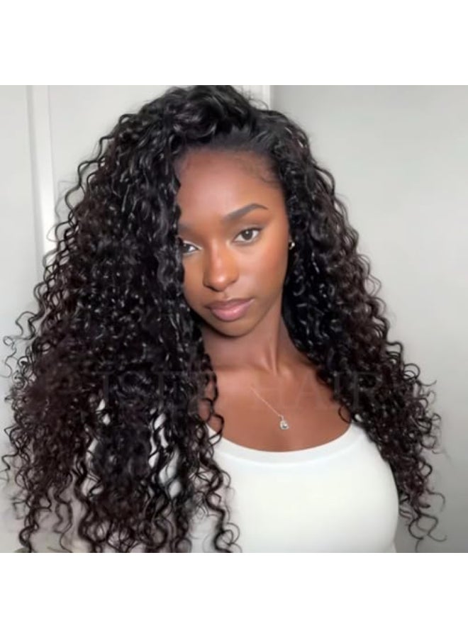 ISEE Half Wig Human Hair Water Wave Human Hair Glueless Wigs Seamless Clip Ins Flip Over Wear Go Wig Invisible Hairline Beginner Friendly 18 Inch - Image 1
