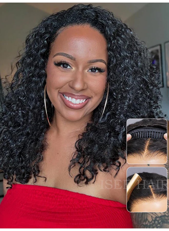 ISEE Half Wig Human Hair Water Wave Human Hair Glueless Wigs Seamless Clip Ins Flip Over Wear Go Wig Invisible Hairline Beginner Friendly 18 Inch - Image 4