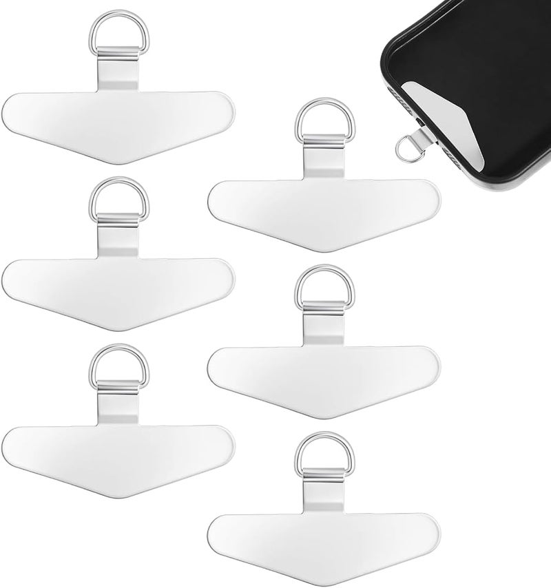 KASTWAVE 6 Pcs Phone Tether Tab, Heavy Duty Stainless Steel Cellphone Lanyard Tether Patches, Silver Crossbody Cell Phone Lanyard Connector Clip without Adhesive for Most Cell Phones - Image 1
