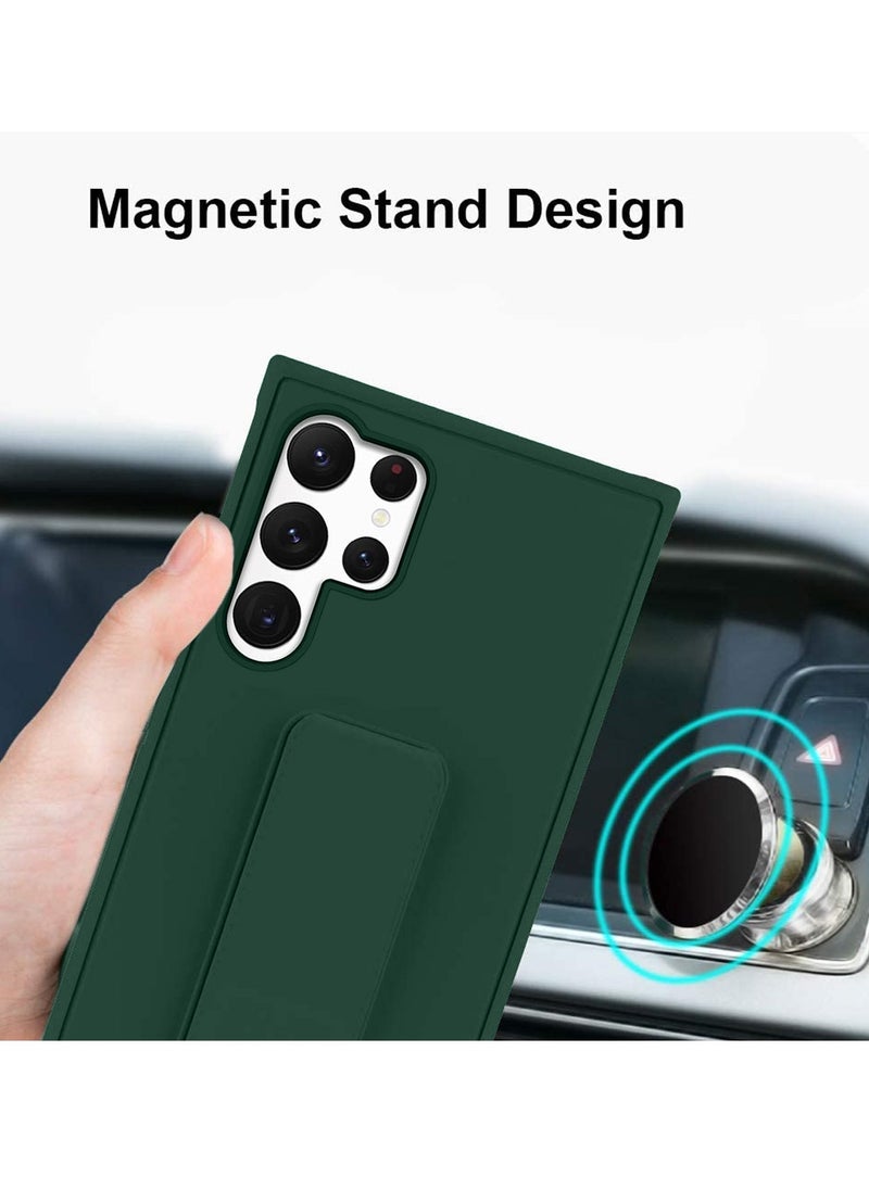 Wtech - Samsung Galaxy S25 Ultra 2025 Hand Grip Foldable Magnetic Kickstand Wrist Strap Finger Grip With Built-In Iron Case Cover - Dark Green - Image 1