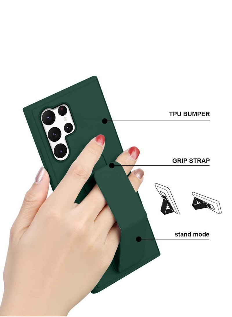 Wtech - Samsung Galaxy S25 Ultra 2025 Hand Grip Foldable Magnetic Kickstand Wrist Strap Finger Grip With Built-In Iron Case Cover - Dark Green - Image 1