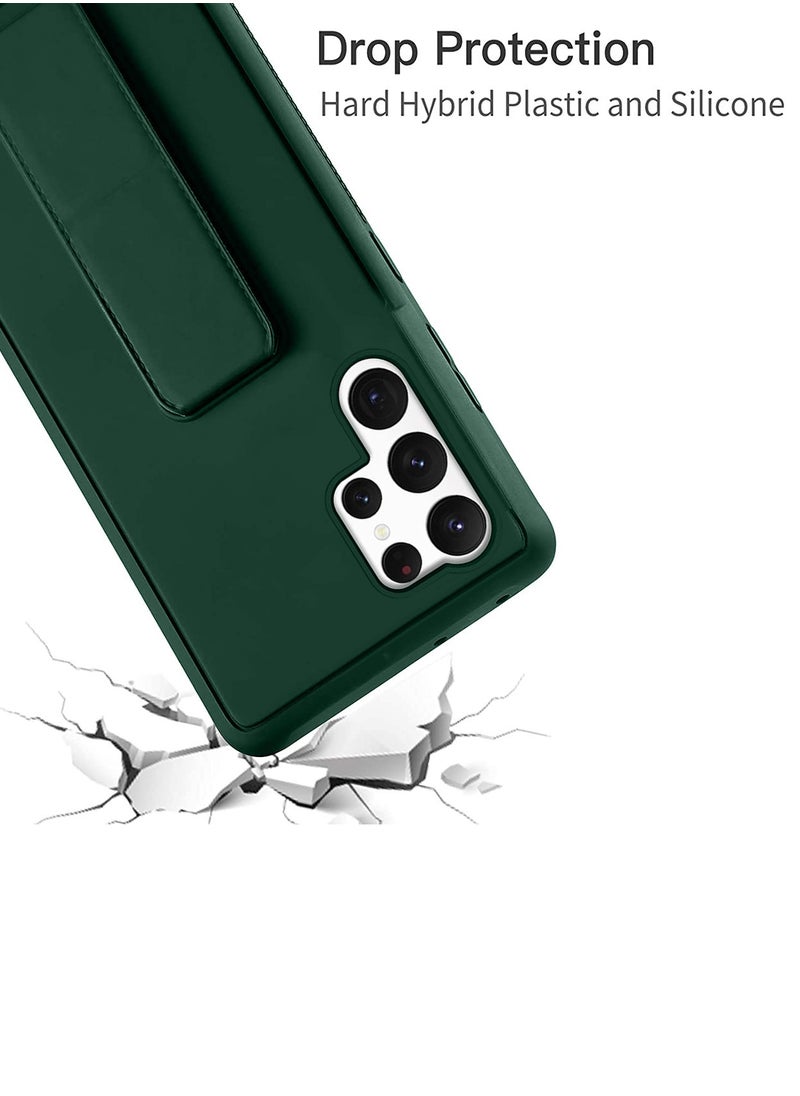 Wtech - Samsung Galaxy S25 Ultra 2025 Hand Grip Foldable Magnetic Kickstand Wrist Strap Finger Grip With Built-In Iron Case Cover - Dark Green - Image 1