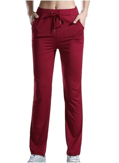 إسكدنيا Women's Solid Color Highly Elastic Yoga Pants Comforty Loose Casual Pants Wine Red  - Image 1