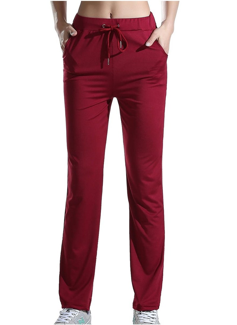 Loquat Women's Solid Color Highly Elastic Yoga Pants Comforty Loose Casual Pants Wine Red  - Image 1