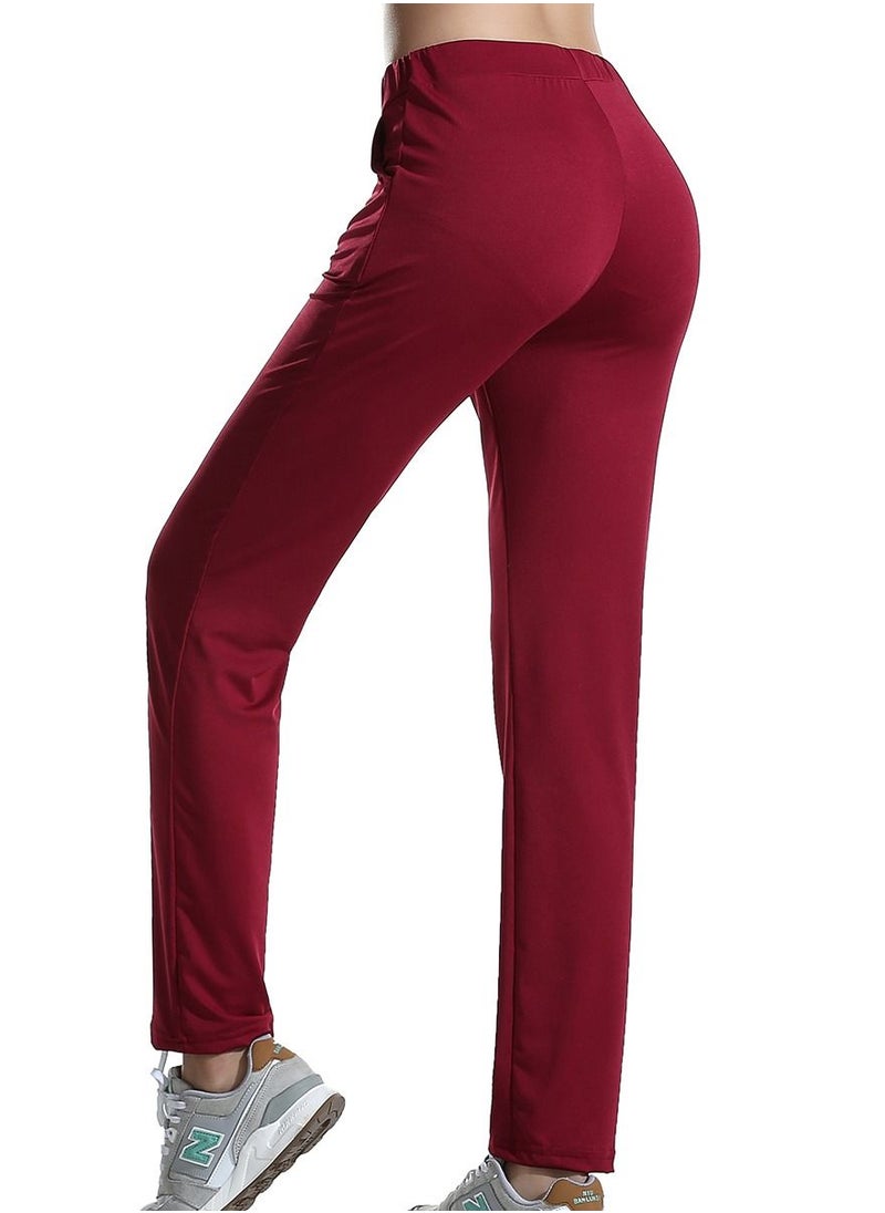 Loquat Women's Solid Color Highly Elastic Yoga Pants Comforty Loose Casual Pants Wine Red  - Image 2