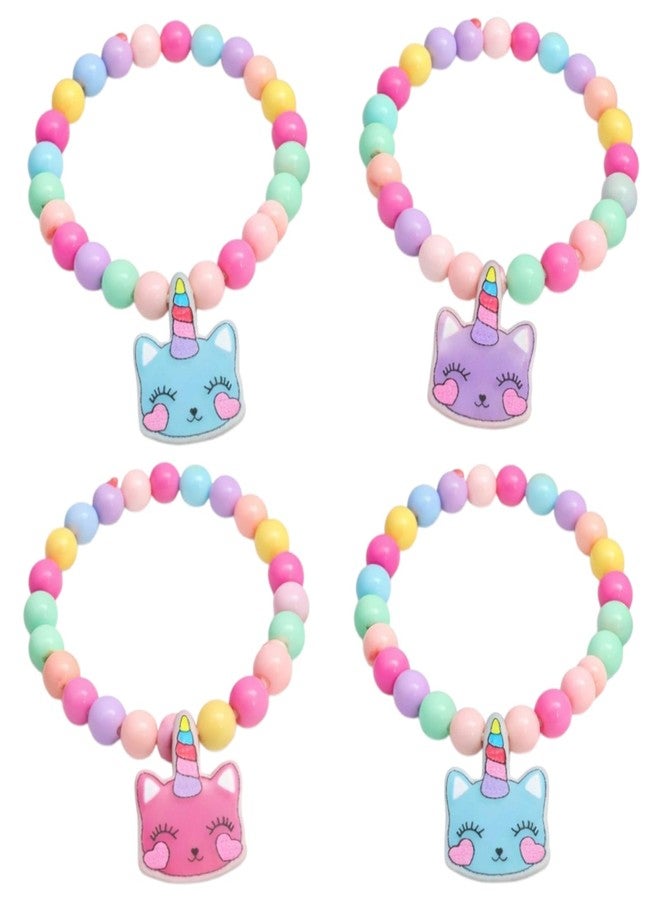 TERA13 Beaded Bracelet For Girls & Women, Unicorn Charm Bracelet, Stretchable And Adjustable Colourful Hand Bracelet, Best Friend Bracelet Set, Return Gifts For Girl, Cute Bra-celet, Random Color (4 Pcs) - Image 1