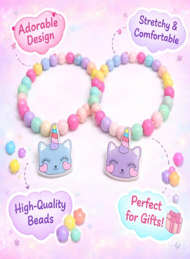 TERA13 Beaded Bracelet For Girls & Women, Unicorn Charm Bracelet, Stretchable And Adjustable Colourful Hand Bracelet, Best Friend Bracelet Set, Return Gifts For Girl, Cute Bra-celet, Random Color (4 Pcs) - Image 2