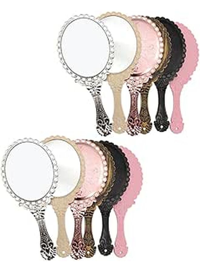 Vintage Round Handheld Makeup Mirrors Set 12PCS Assorted Colors with Handles for Travel - Image 1