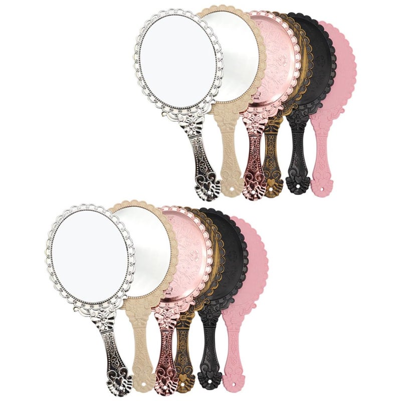 Vintage Round Handheld Makeup Mirrors Set 12PCS Assorted Colors with Handles for Travel - Image 2
