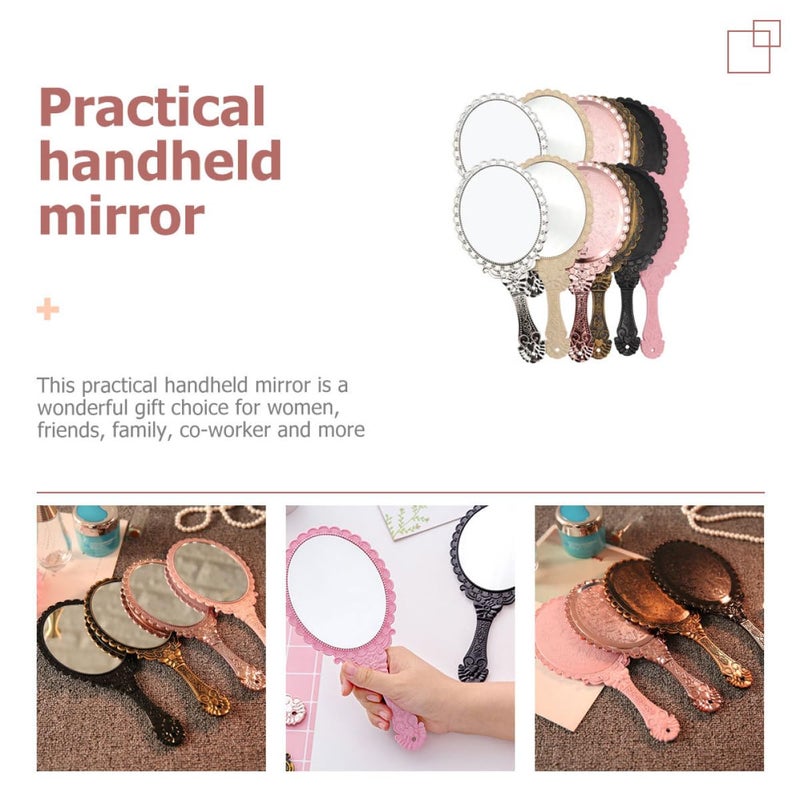 Vintage Round Handheld Makeup Mirrors Set 12PCS Assorted Colors with Handles for Travel - Image 4