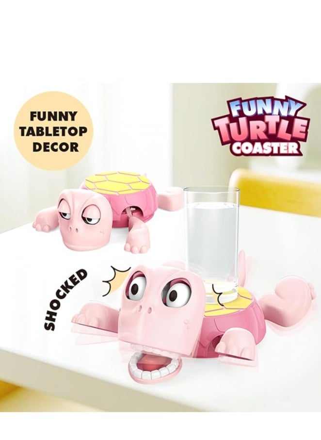 Geustos Turtle Coaster, Funny Tea Coasters with Interactive Expression, Turtle Cup Holder, Insulated Drink Mat for Coffee and Wine Glasses, Home Decor and Kitchen Accessories (Pink)  - Image 3