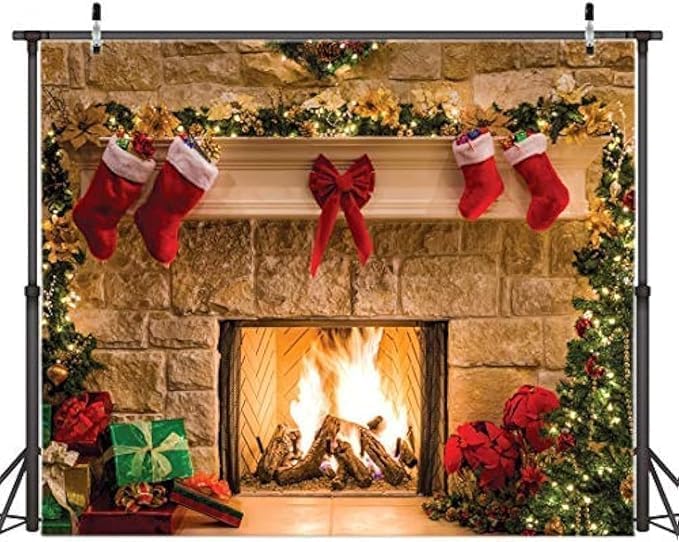 الرائد Al Raied Merry Christmas Backdrop - Fireplace Theme Photography Background 4x6ft