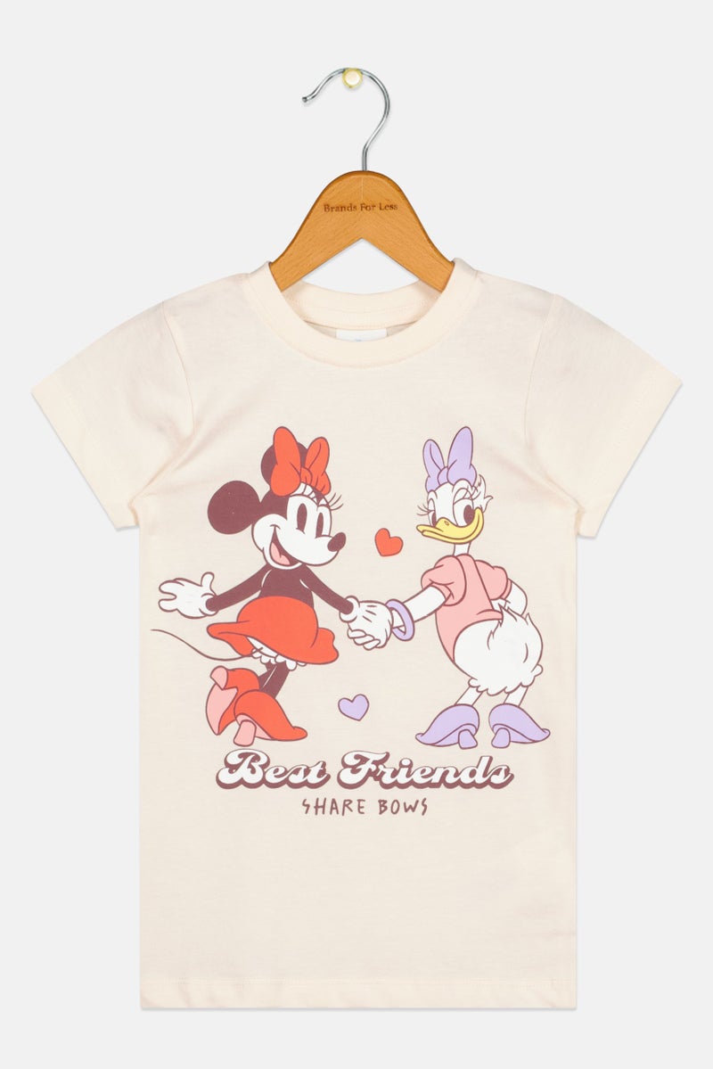 Disney Kids Girl Crew Neck Short Sleeve Mivkey Minnie Print T-Shirt, Cream - Image 2