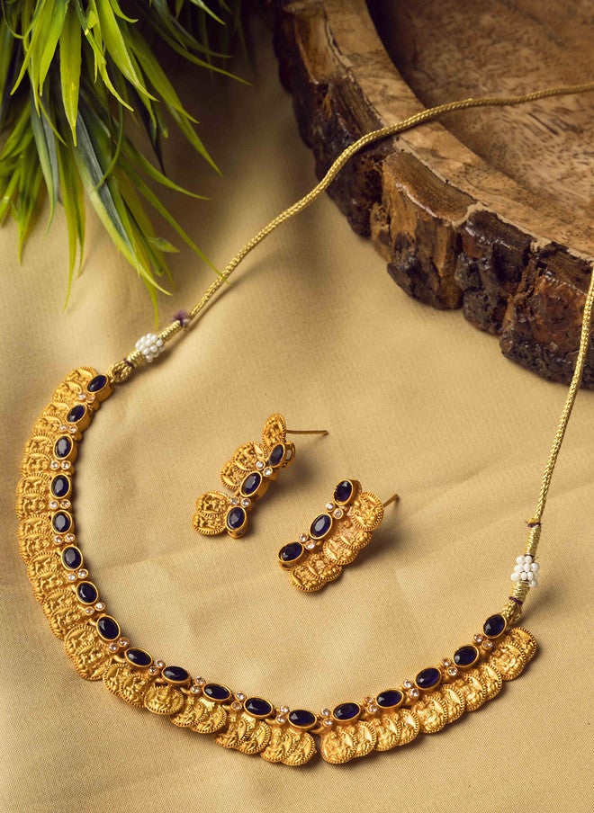 StileAdda Gold Plated Stone Studded Laxmi Coin Jewellery Set - Image 1