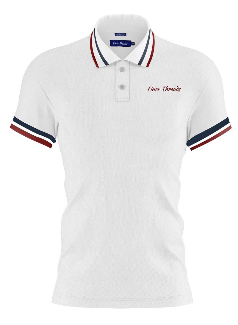ECONO Finer Threads White Men's Polo Shirt with Contrast Collar and Thin Stripes-Regular Fit.  - Image 1