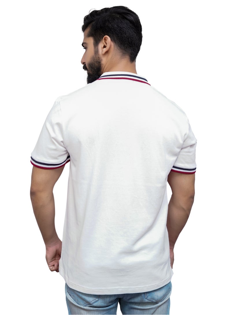 ECONO Finer Threads White Men's Polo Shirt with Contrast Collar and Thin Stripes-Regular Fit.  - Image 4