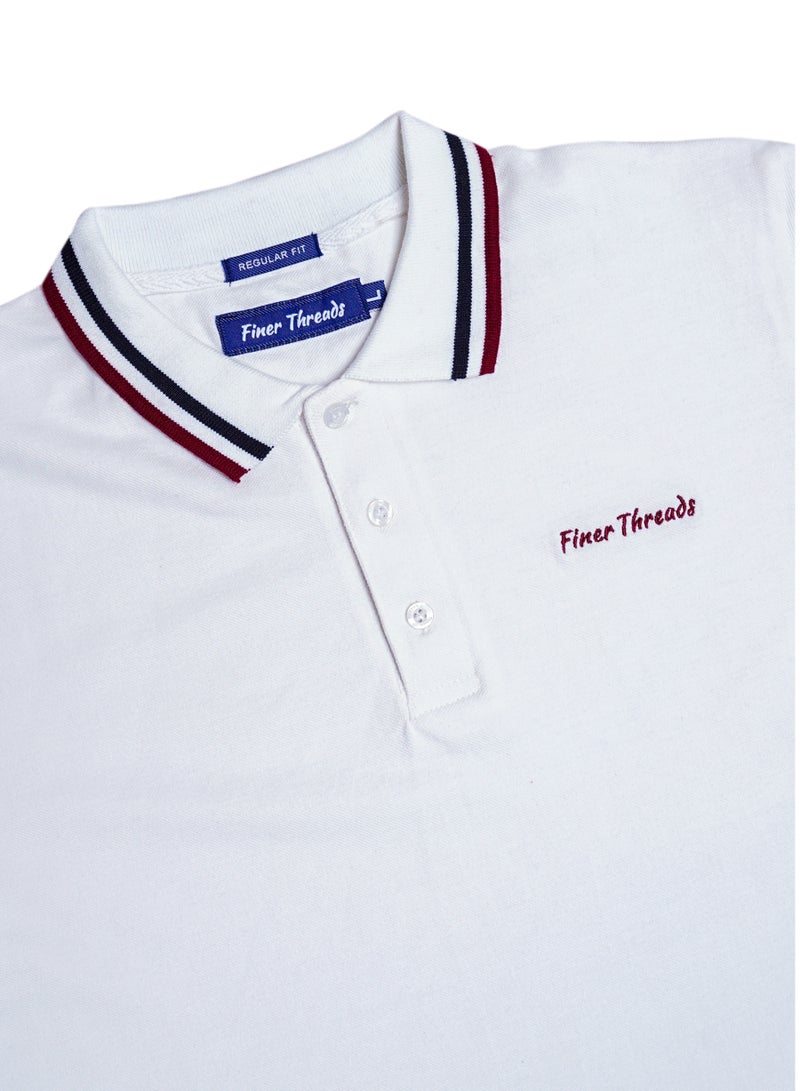ECONO Finer Threads White Men's Polo Shirt with Contrast Collar and Thin Stripes-Regular Fit.  - Image 5