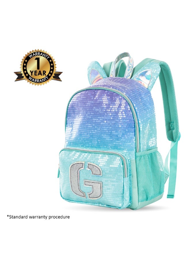 Eazy Kids Eazy Kids 17" Set of 4 Backpack w/ BT Headset, Lunch Bag and Pencil Case - Girl Glitter Green  - Image 2