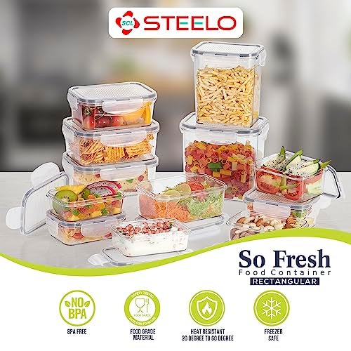 SCL Steelo Steelo Sofresh Soclick Plastic Container Set Kitchen Organiser Air Tight Container Fridge Safe US FDA Approved PET Food Grade Heavy Duty Material,BPA Free (Clear,900ml,Pack of 2) - Image 4