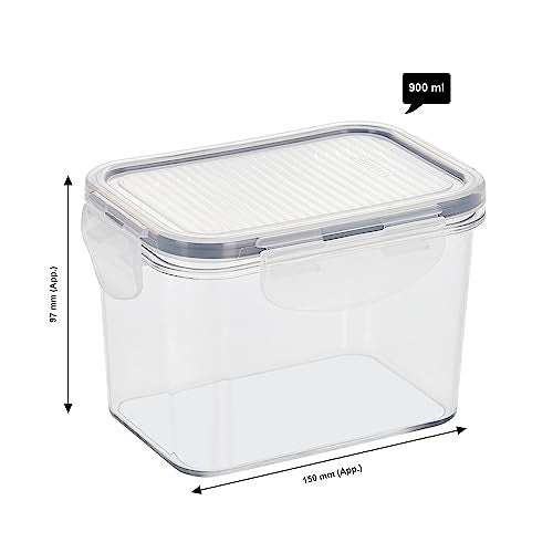 SCL Steelo Steelo Sofresh Soclick Plastic Container Set Kitchen Organiser Air Tight Container Fridge Safe US FDA Approved PET Food Grade Heavy Duty Material,BPA Free (Clear,900ml,Pack of 2) - Image 2