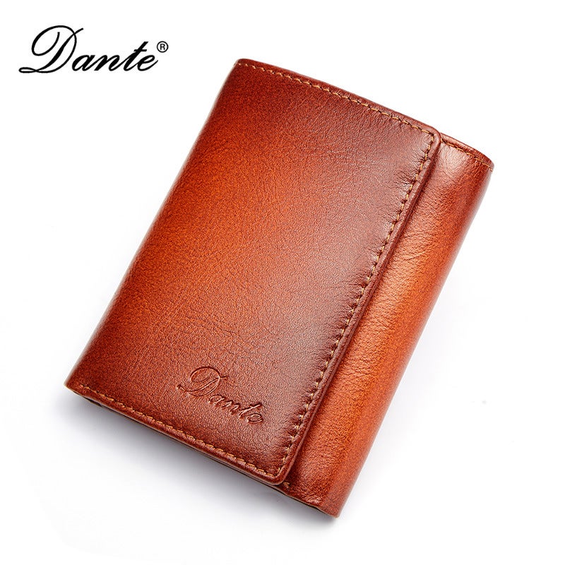 Dante Vintage Three-Fold Genuine Leather Men's Wallet Anti-Theft RFID Blocking Multi-Card Slot Large Capacity - Image 1