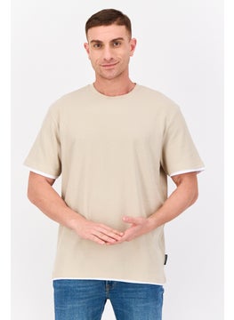 Threadbare Men Crew Neck Short Sleeve Plain T Shirt, Beige  - Image 1