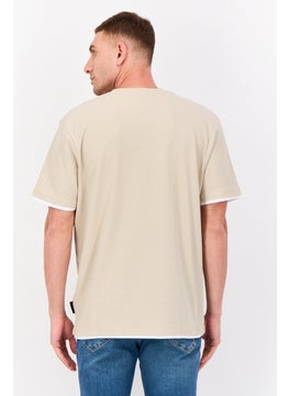Threadbare Men Crew Neck Short Sleeve Plain T Shirt, Beige  - Image 3