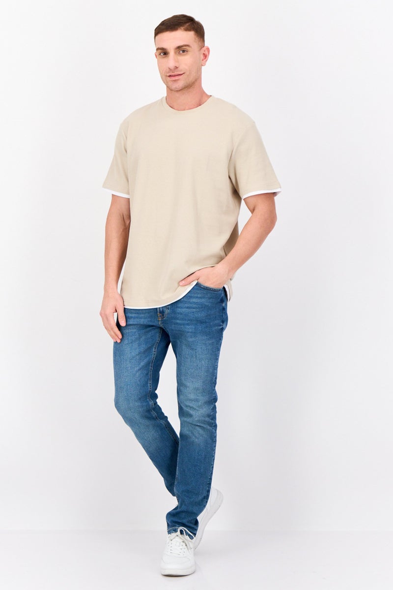 Threadbare Men Crew Neck Short Sleeve Plain T Shirt, Beige - Image 4