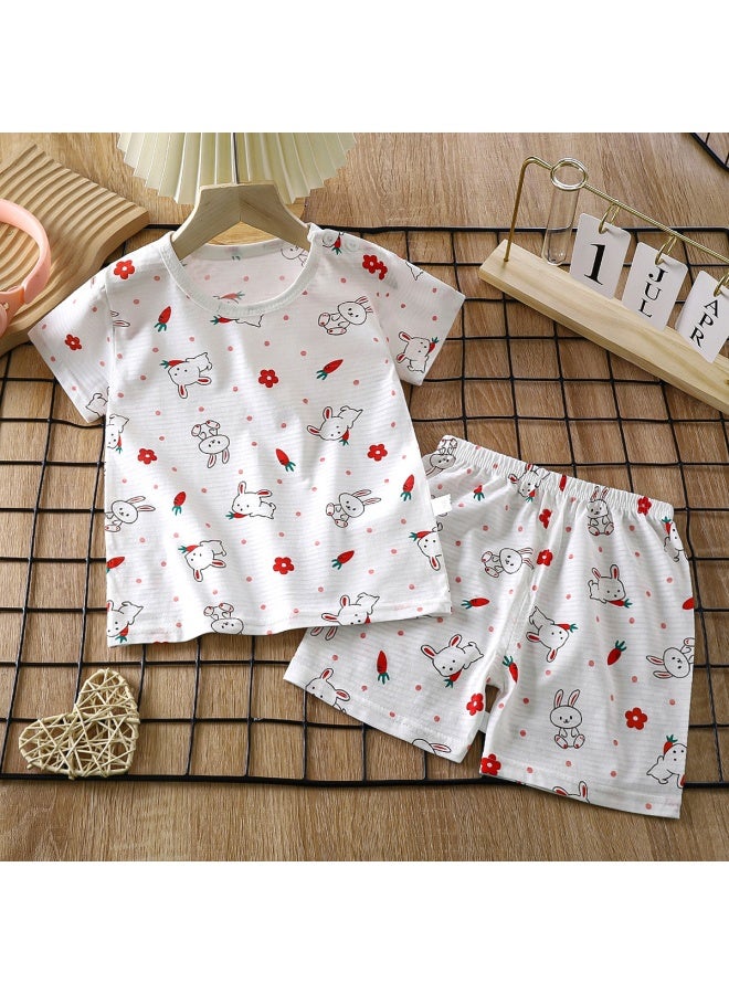 Children's Pajamas Set Short-sleeved Home Clothes Baby Air-conditioning Clothes Small And Medium-sized Boys And Girls Summer Clothes Thin Slub Cotton